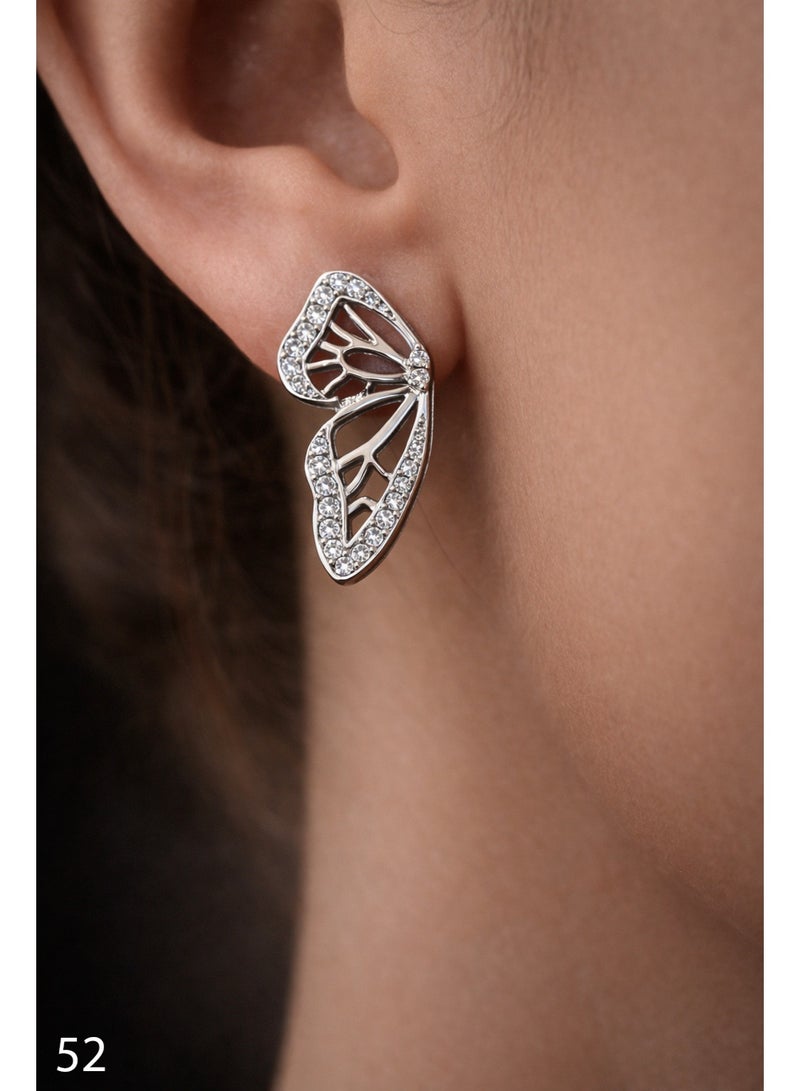3Diamonds Silver Butterfly Wing Stud Earrings with Zircon – Platinum Rhodium Plated - Image 4